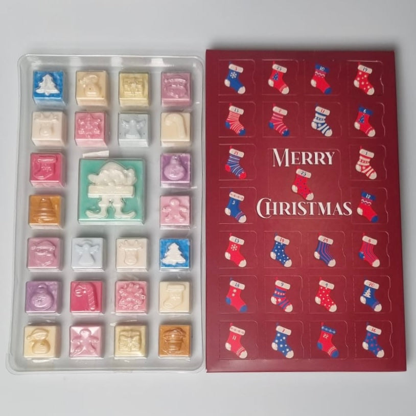 25 Cavity Christmas ADVENT Wax Melt Clamshell - Stockings (RED/BLUE ...