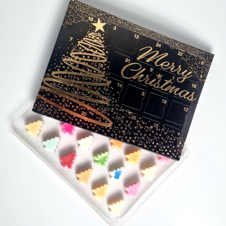 24 Cavity Christmas Tree ADVENT  Wax Melt Clamshell - (BLACK-GOLD)