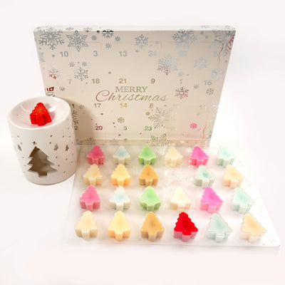 24 Cavity Christmas Tree ADVENT  Wax Melt Clamshell - (WHITE-SILVER)